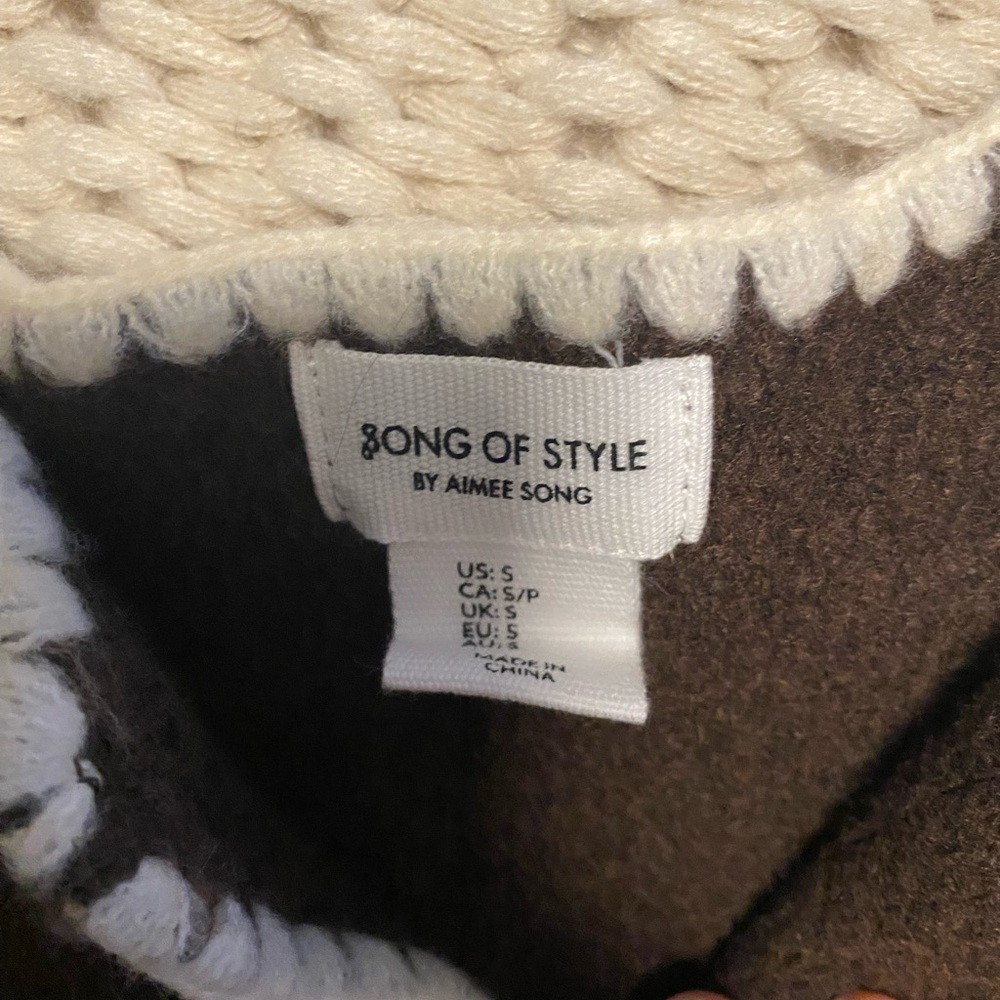 Song of Style Brown Knit Cardigan with Cream Edging - Picture 3 of 4